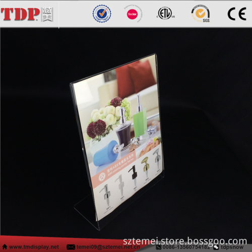 customized L shape deluxe clear plexiglass acrylic slanted sign holder 8.5" x 11"